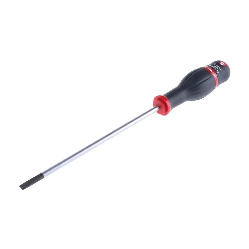 Facom Slotted Screwdriver, Standard Type, 200 mm Blade Length, 320 mm Overall Length, Insulated Bi-Material Handle AT6.5X200