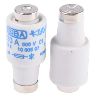 SIBA 30A 500V AC D2 Diazed Fuse E27 Thread Size gR Ceramic Body 50mm Length 36mm Diameter 10-005-07/30A