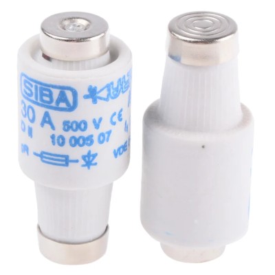 SIBA 30A 500V AC D2 Diazed Fuse E27 Thread Size gR Ceramic Body 50mm Length 36mm Diameter 10-005-07/30A