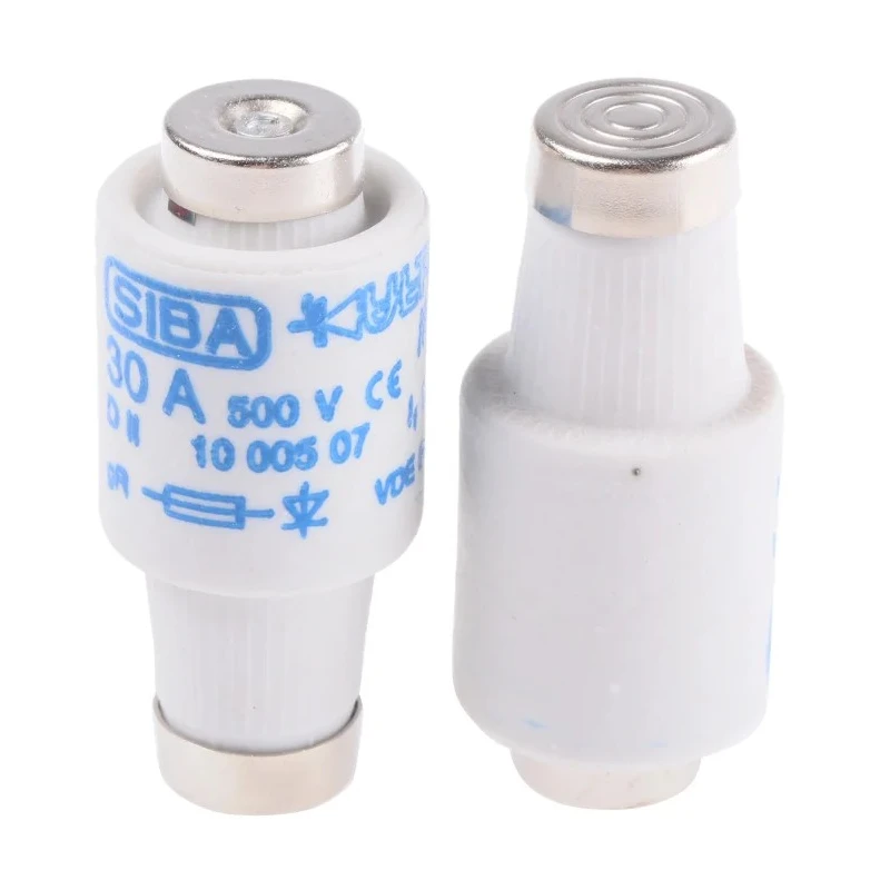 SIBA 30A 500V AC D2 Diazed Fuse E27 Thread Size gR Ceramic Body 50mm Length 36mm Diameter 10-005-07/30A