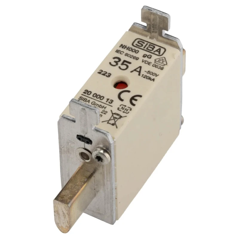 SIBA 35A Centred Tag Fuse NH000 500V AC High Rupture Capacity FF Speed NH000 