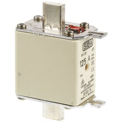 SIBA 125A NH Fuse NH00 500V AC Ceramic Time Current, Current Limiting NH Series NH00 Model 