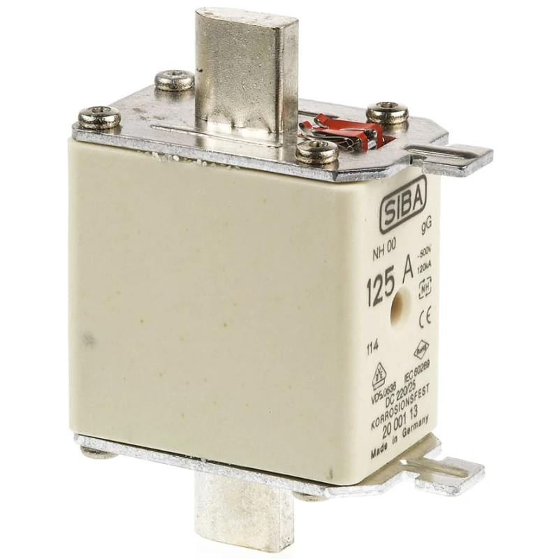 SIBA 125A NH Fuse NH00 500V AC Ceramic Time Current, Current Limiting NH Series NH00 Model 