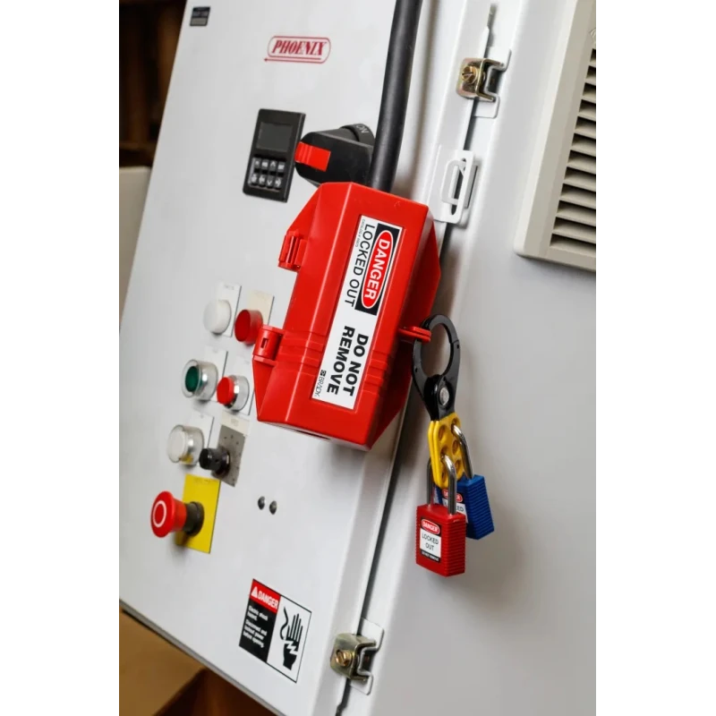 Brady Red 4-Lock Lockout Polypropylene Electrical Plug Lockout 220/550V with Danger PLUG LOCKOUT 220/550V W/ DANGER LABELS