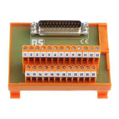 RS PRO 25-Contact Male Interface Module, D-Sub Connector, DIN Rail Mount, 50V, 1A, Side Entry, 90x70x62mm 425-106
