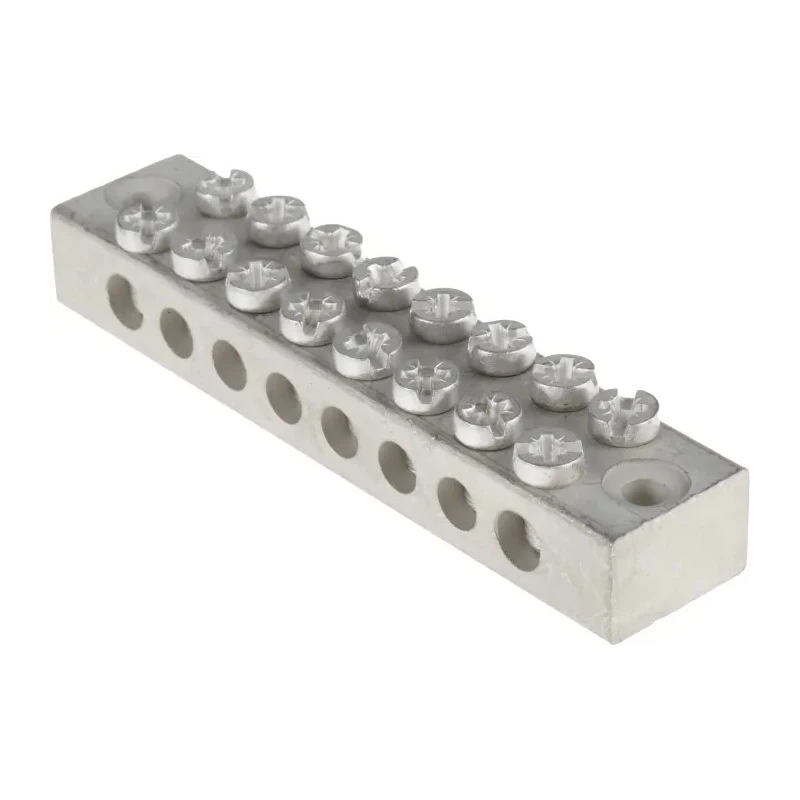RS PRO 8-Way Double Screw Earth Terminal Block 16AWG Wire Brass Housing 425-550
