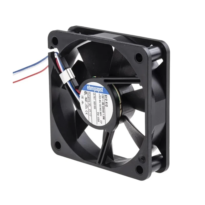 ebm-papst 600 F Series Ball Bearing DC Axial Fan, Rectangular Frame, 12V DC, 1 W, 27 m³/h, 3900 RPM, 60 mm x 60 612 F/2-638