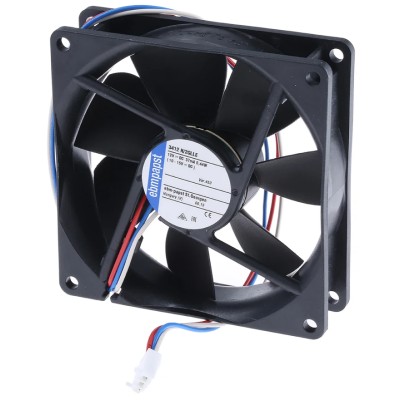 ebm-papst 3400 N Series Ball Bearing DC Axial Fan 12V dc 420 mW 36 m³/h 92 mm 25 mm 3412 N/2GLLE-453