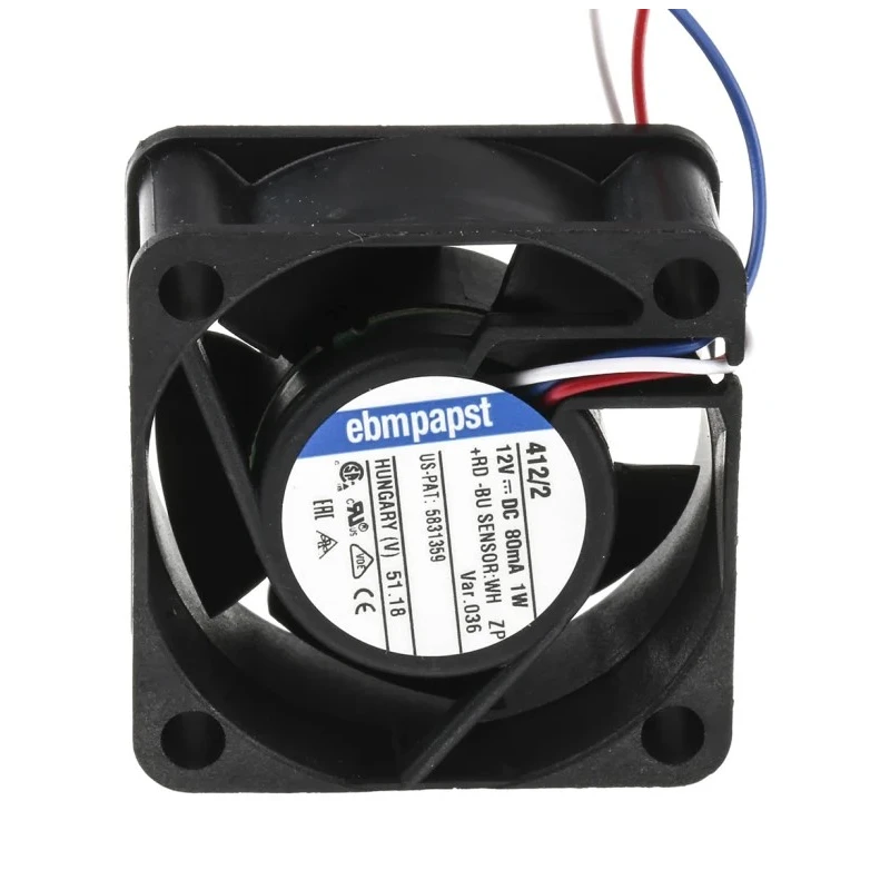 ebm-papst 400 Series Sleeve Bearing DC Axial Fan 12V DC 1W 70mA 10m³/h 40x40x20 mm 412/2-036