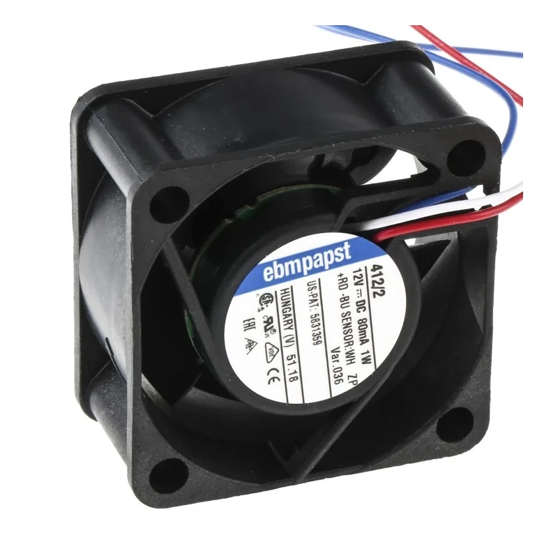 ebm-papst 400 Series Sleeve Bearing DC Axial Fan 12V DC 1W 70mA 10m³/h 40x40x20 mm 412/2-036