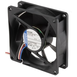 ebm-papst 8400 N Series DC Axial Fan, 12V DC, 78 m³/h Air Flow, 2.2 W Power, IP68, 80 mm Frame, Model 