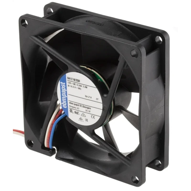 ebm-papst 8400 N Series DC Axial Fan, 12V DC, 78 m³/h Air Flow, 2.2 W Power, IP68, 80 mm Frame, Model 