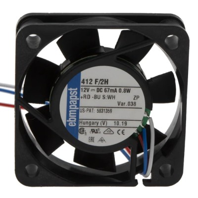 ebm-papst 400 F Series Ball Bearing DC Axial Fan, 12V DC, 9 m³/h Air Flow, 800 mW Power, Sleeve Bearing, 40 mm 412 F/2H-038
