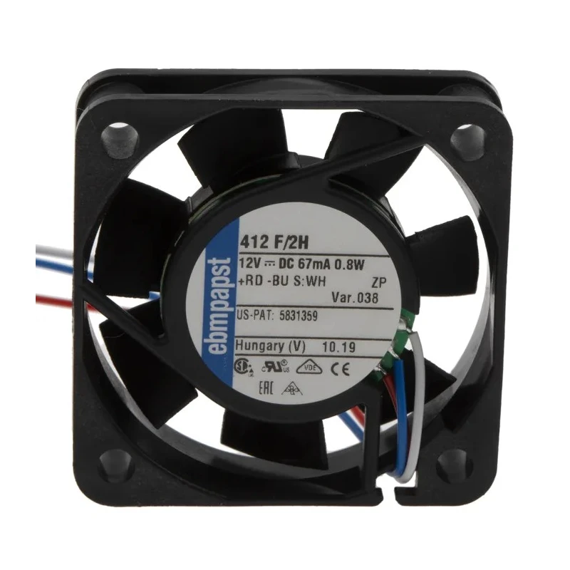 ebm-papst 400 F Series Ball Bearing DC Axial Fan, 12V DC, 9 m³/h Air Flow, 800 mW Power, Sleeve Bearing, 40 mm 412 F/2H-038