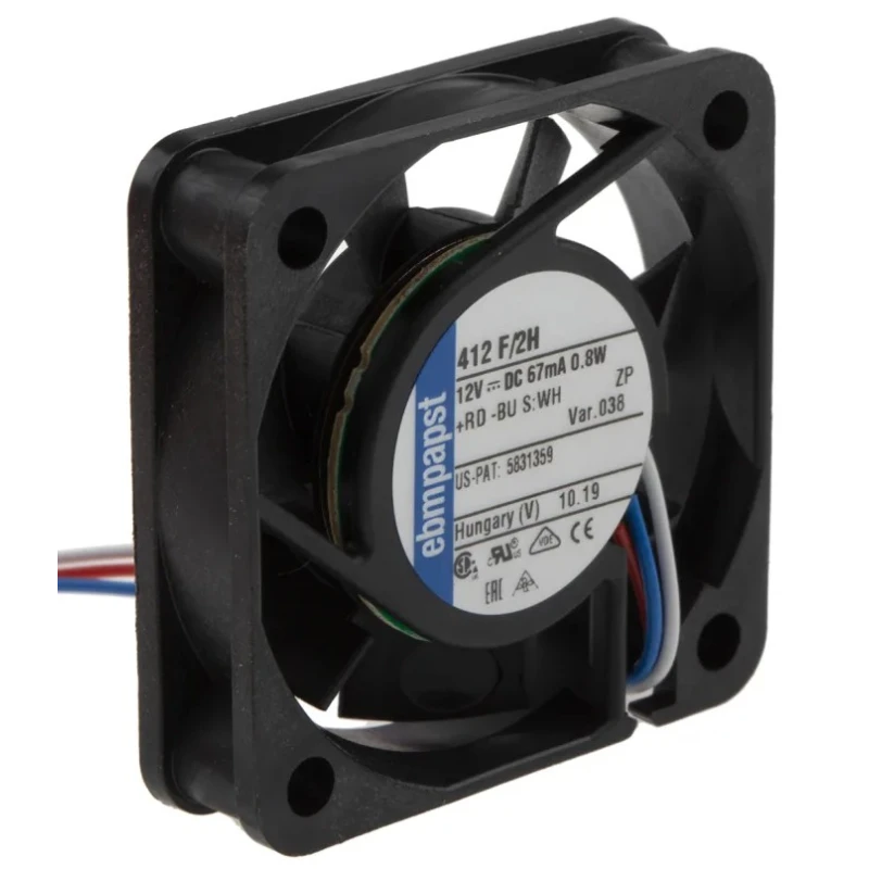 ebm-papst 400 F Series Ball Bearing DC Axial Fan, 12V DC, 9 m³/h Air Flow, 800 mW Power, Sleeve Bearing, 40 mm 412 F/2H-038