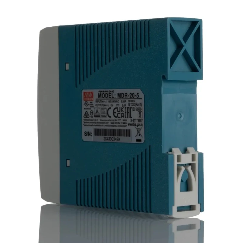 MEAN WELL MDR Switched Mode DIN Rail Power Supply 264V AC Input 5.5V DC, 3A Output, 20W MDR-20-5