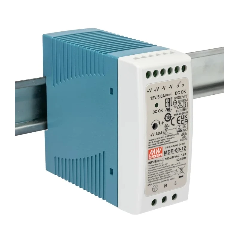MEAN WELL MDR Switched Mode DIN Rail Power Supply AC 85-264V Input 15V DC 5A 60W MDR-60-12