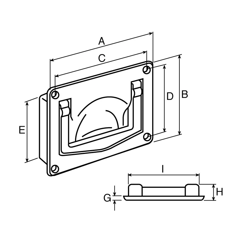Pinet Die Cast Aluminium Heavy Duty Flush Fitting Spring Loaded Carrying Handle 120mm Width Load Capacity 100kg 826-155