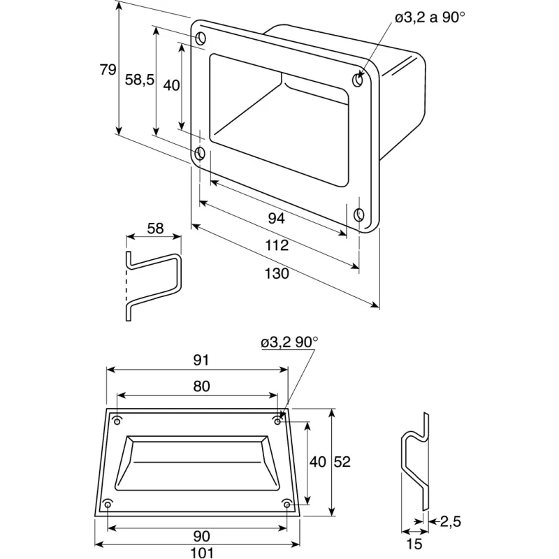 Pinet ABS Black Screw-Fixing Carrying Handle 131mm Width 79mm Height 826-177