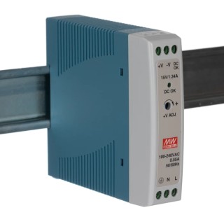 MEAN WELL MDR Switched Mode DIN Rail Power Supply 264V AC Input 16.5V DC, 1.34A Output, 20W MDR-20-15