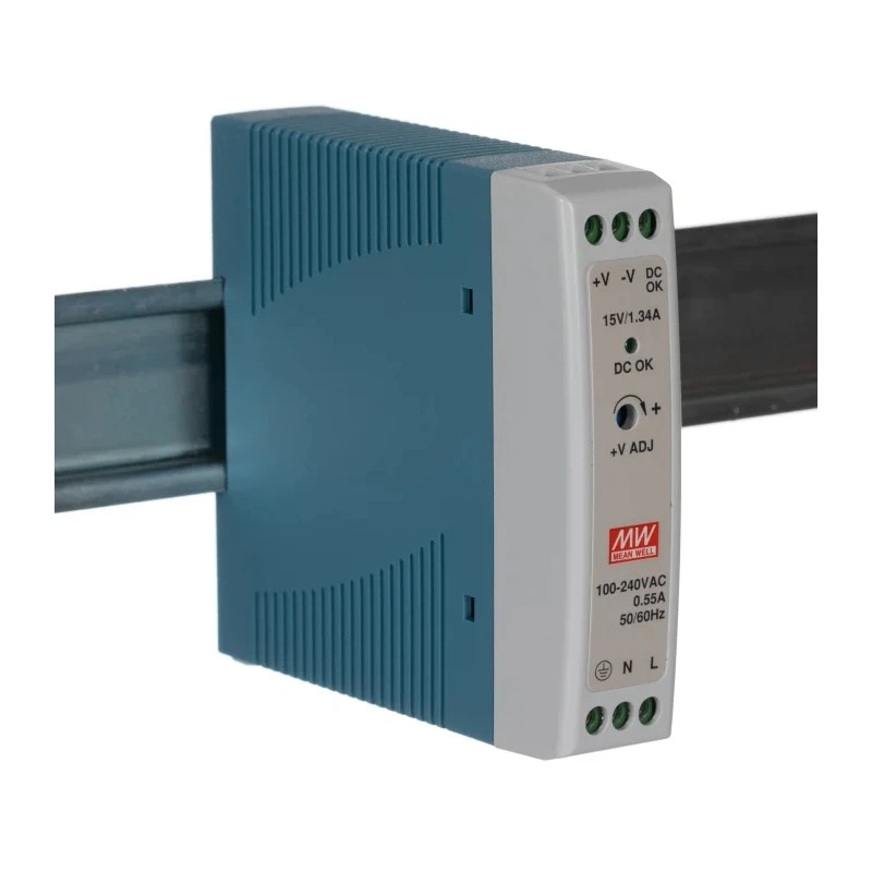 MEAN WELL MDR Switched Mode DIN Rail Power Supply 264V AC Input 16.5V DC, 1.34A Output, 20W MDR-20-15