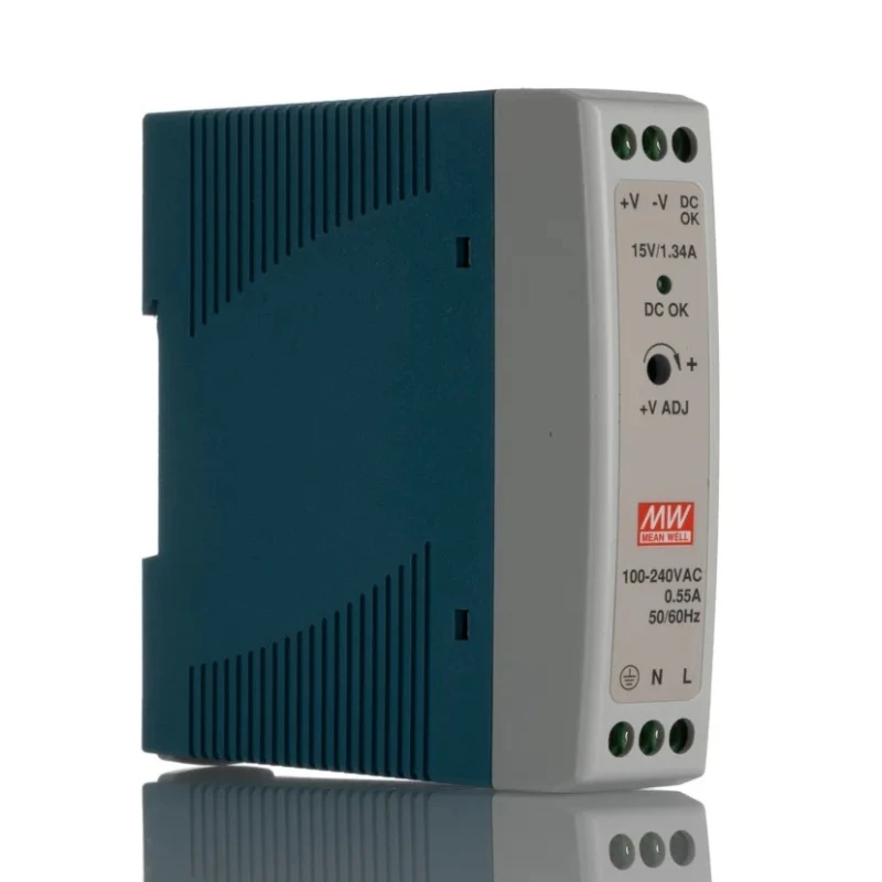 MEAN WELL MDR Switched Mode DIN Rail Power Supply 264V AC Input 16.5V DC, 1.34A Output, 20W MDR-20-15