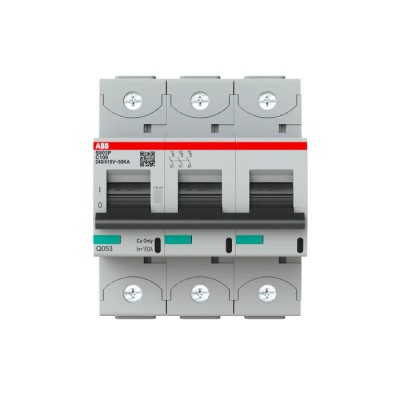 ABB High Performance S800S Miniature Circuit Breaker, 3-Pole, 100A, Type C, 690V AC, 250V DC, 50kA Breaking 2CCG001233R0001