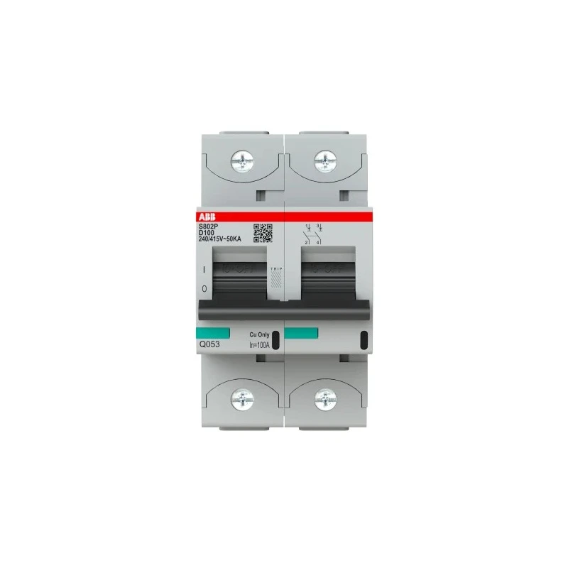 ABB High Performance S800N Miniature Circuit Breaker, 2-Pole, 100A, Type D, 690V AC, 250V DC, 36 kA Breaking 2CCG001242R0001