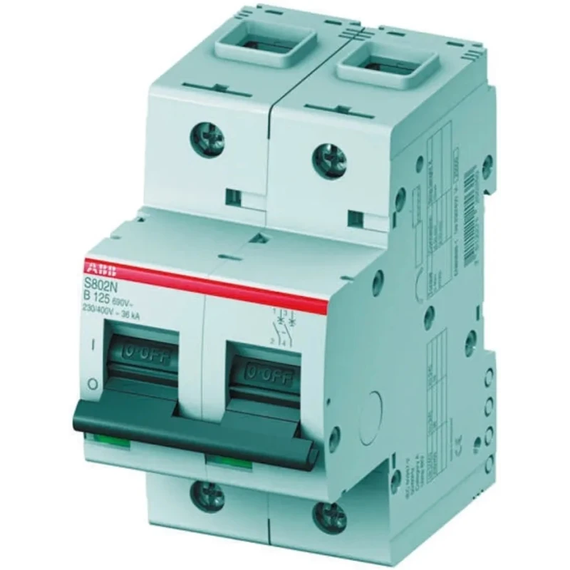 ABB High Performance S800N Miniature Circuit Breaker, 2-Pole, 63A, Type C, 690V AC, 250V DC, 36 kA 2CCS892001R0634 S802N-C63