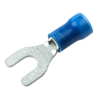 TE Connectivity PLASTI-GRIP Insulated Fork Terminal 16 AWG to 14 AWG M4 Stud Size Vinyl Blue 34166