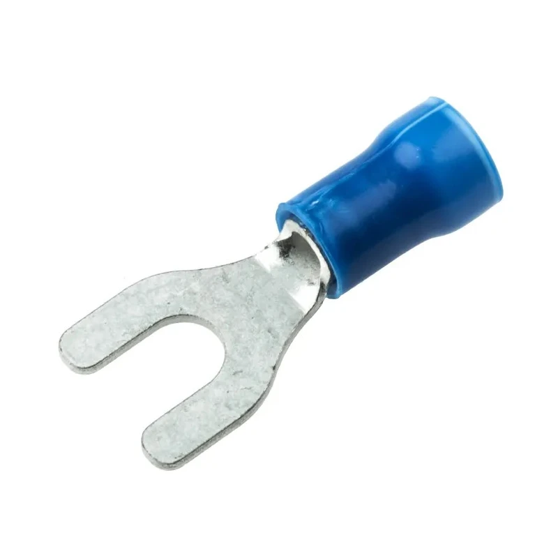 TE Connectivity PLASTI-GRIP Insulated Fork Terminal 16 AWG to 14 AWG M4 Stud Size Vinyl Blue 34166