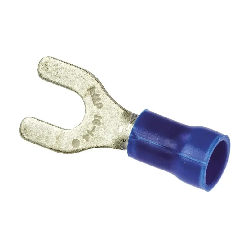 TE Connectivity PLASTI-GRIP Insulated Fork Terminal 16 AWG to 14 AWG M4 Stud Size Vinyl Blue 34166