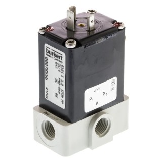 Burkert 3 Port NO/NC Polypropylene Solenoid Valve 24V DC G1/4 Threaded Ports 3mm Orifice 078556