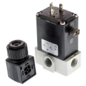 Burkert 3 Port NO/NC Polypropylene Solenoid Valve 24V DC G1/4 Threaded Ports 3mm Orifice 078556