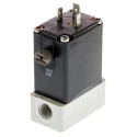 Burkert 3 Port NO/NC Polypropylene Solenoid Valve 24V DC G1/4 Threaded Ports 3mm Orifice 078556