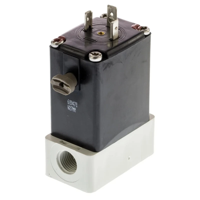 Burkert 3 Port NO/NC Polypropylene Solenoid Valve 24V DC G1/4 Threaded Ports 3mm Orifice 078556
