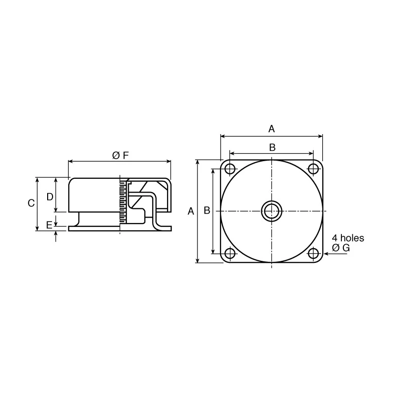 Fabreeka M16 Neoprene Cup Anti-Vibration Mount, 124 mm Outside Diameter, 63 mm Height, Static Load Rating VSC3-90-C-S-M16