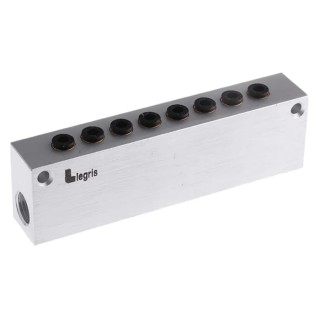 Legris 3310 series 8 Station G Threaded Push-in Cartridge Aluminium Manifold for Beverages, Non-Corrosive & 3310 04 13