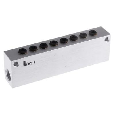 Legris 3310 series 8 Station G Threaded Push-in Cartridge Aluminium Manifold for Beverages, Non-Corrosive & 3310 04 13