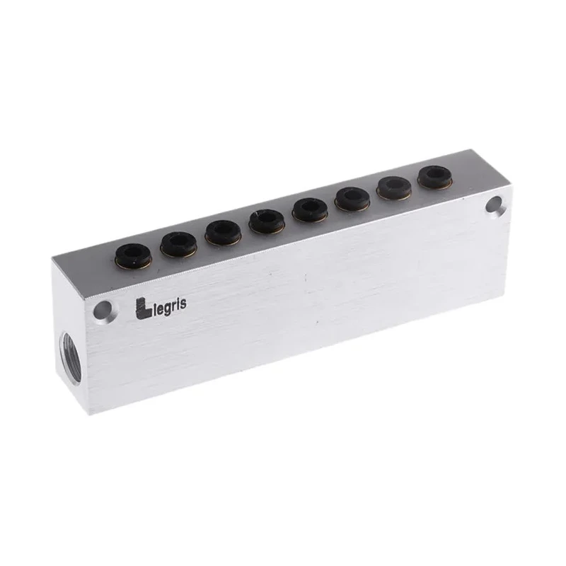 Legris 3310 series 8 Station G Threaded Push-in Cartridge Aluminium Manifold for Beverages, Non-Corrosive & 3310 04 13