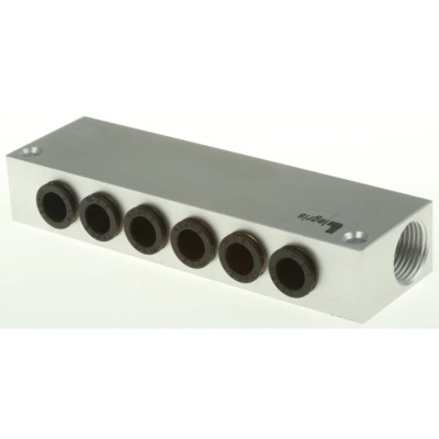 Legris 3310 series 6 Station G Thread Aluminium Manifold, Port Size 3/8 in, Male/Female, RoHS Certified 3310 08 17
