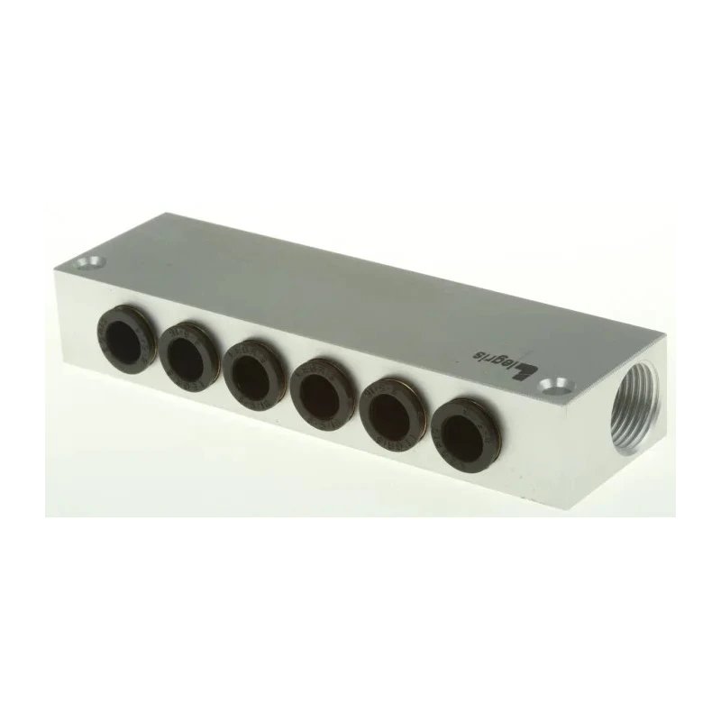 Legris 3310 series 6 Station G Thread Aluminium Manifold, Port Size 3/8 in, Male/Female, RoHS Certified 3310 08 17