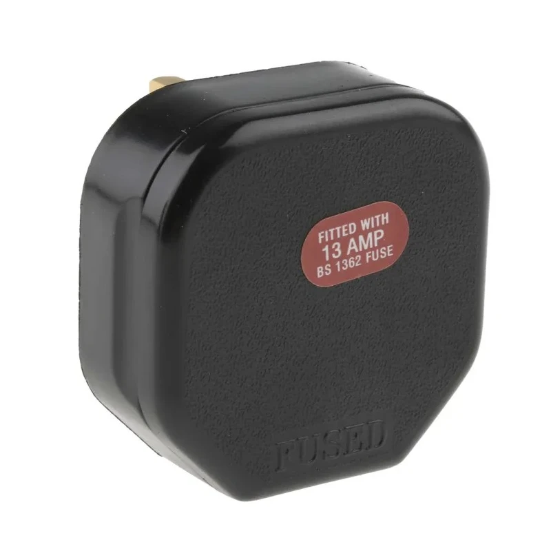 RS PRO 13A 250V UK Mains Plug Black Thermoplastic Clamp BS1363 Type G 2+E Male Connector 854-396