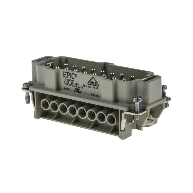 EPIC Heavy Duty Power Connector, 16A Current Rating, H-BE Series Male Connector Insert, 16 Contacts, 600V Voltage 10194000