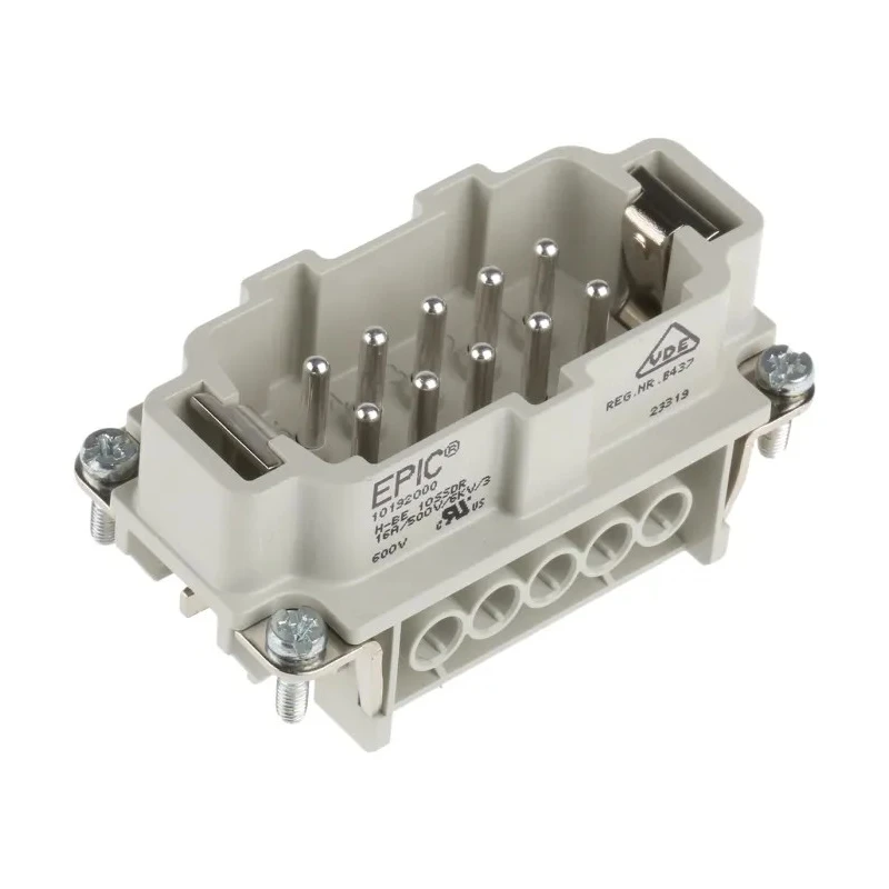 EPIC Heavy Duty Power Connector Module 16A 600V Cable Mounting Straight Orientation 10 Contacts H-BE Series 10192000