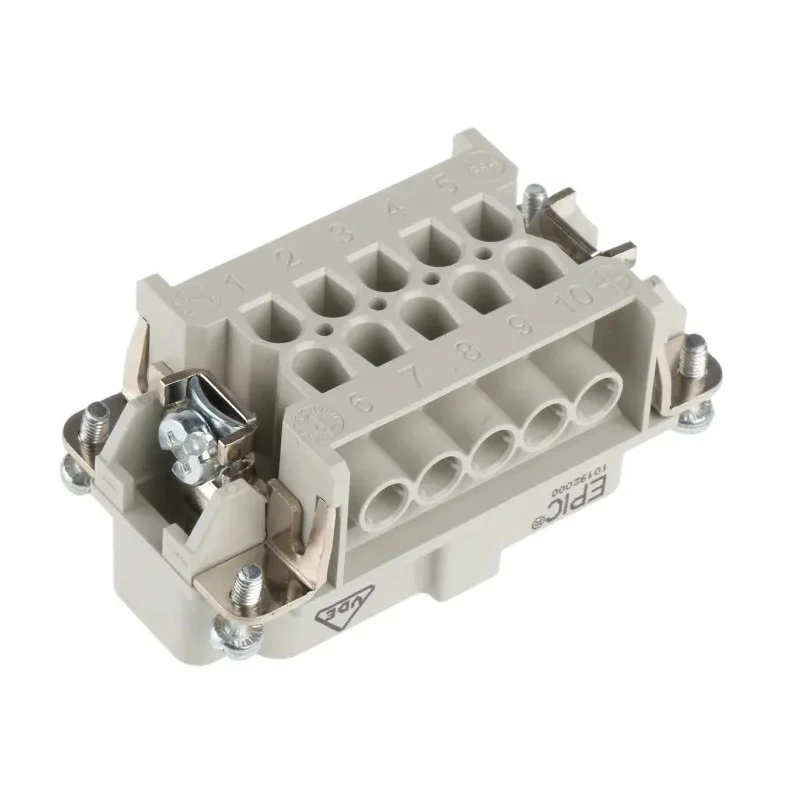 EPIC Heavy Duty Power Connector Module 16A 600V Cable Mounting Straight Orientation 10 Contacts H-BE Series 10192000