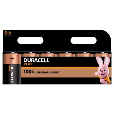 Duracell Plus 1.5 V Alkaline D Battery 18Ah LR20 Flat Termination 61.50mm Height 34.2mm Diameter 145g Weight 5000394142084