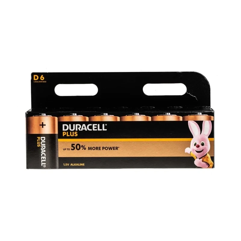 Duracell Plus 1.5 V Alkaline D Battery 18Ah LR20 Flat Termination 61.50mm Height 34.2mm Diameter 145g Weight 5000394142084