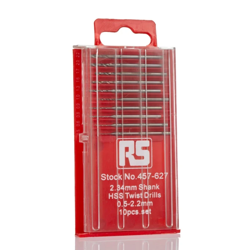 RS PRO 10-Piece HSS Twist Drill Bit Set for Multi-Material, 0.5 mm Min to 2.2 mm Max 457-627