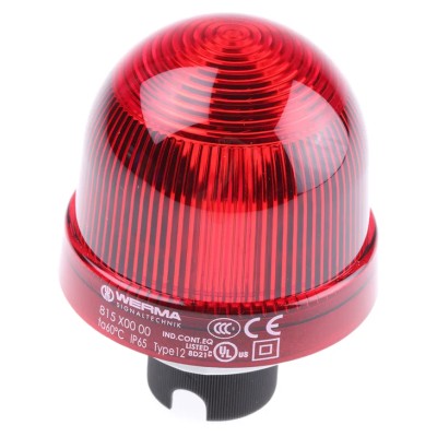 Werma EM 815 Series Red Beacon 230V AC/DC Steady Panel Mount Incandescent Bulb IP65 